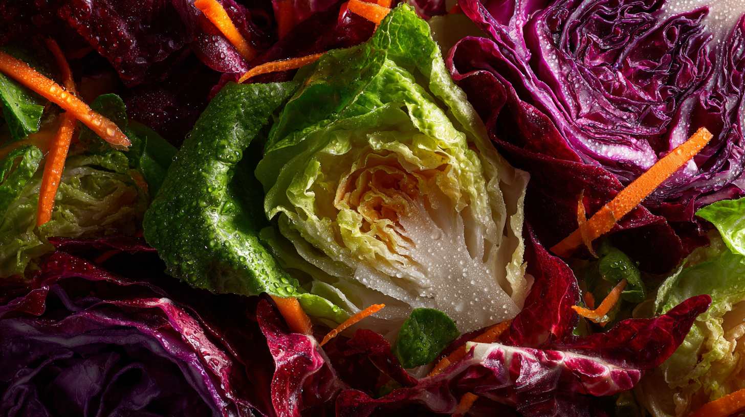 Close-up of a colorful fresh-cut salad mix with lettuce, cabbage, and shredded carrots, highlighting freshness and quality at Shapiro Canada.